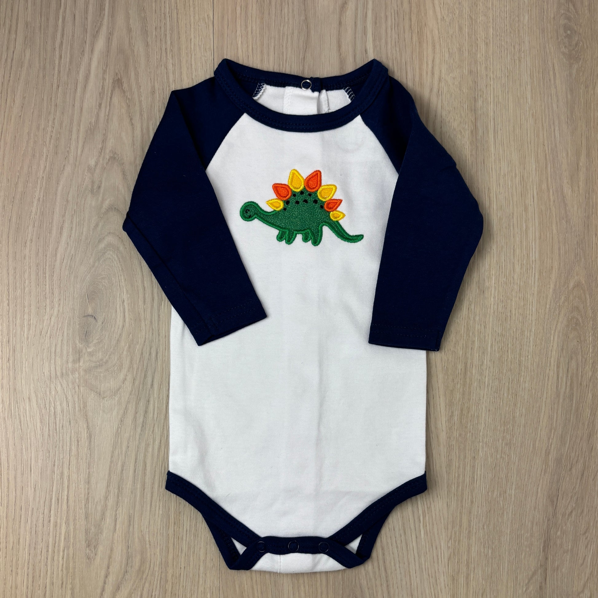 Dinosaur Long Sleeve Applique Raglan Bodysuit