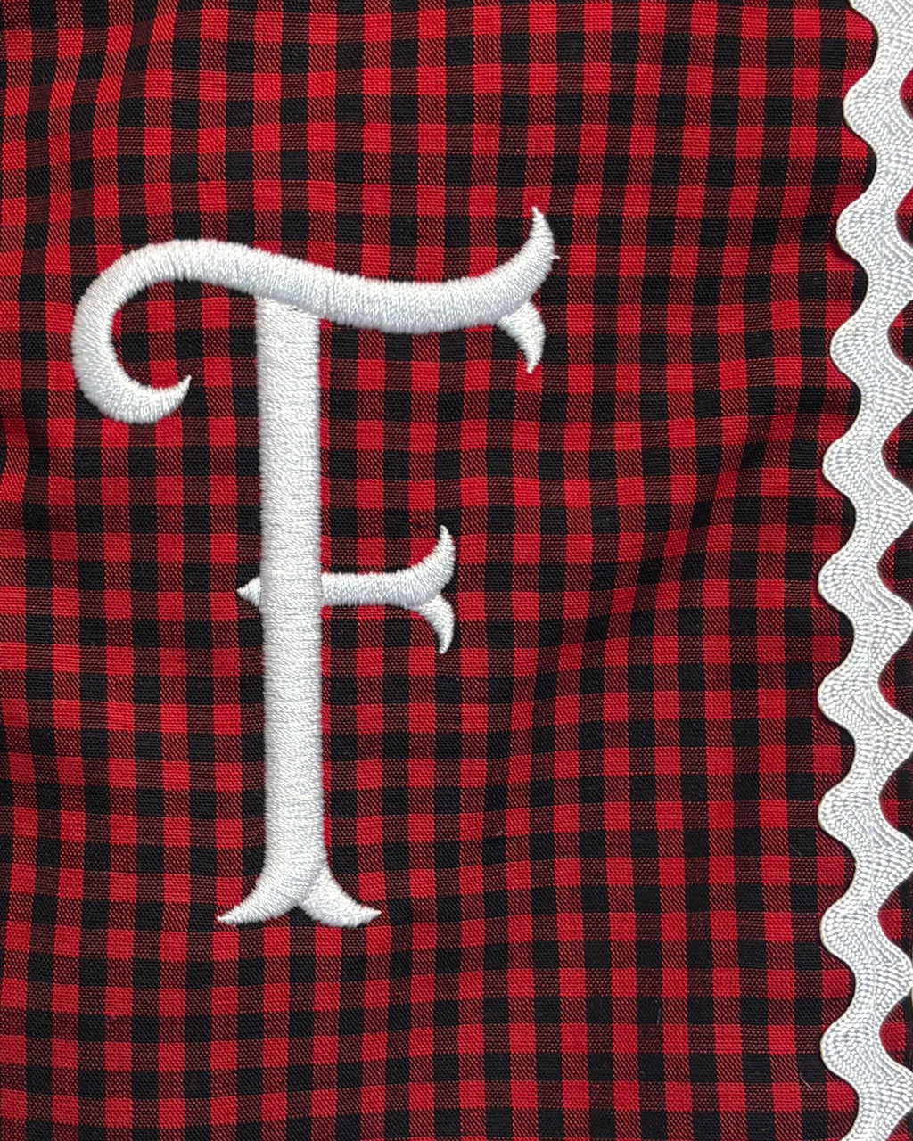 Red & Black Gingham Monogram Wreath Sash