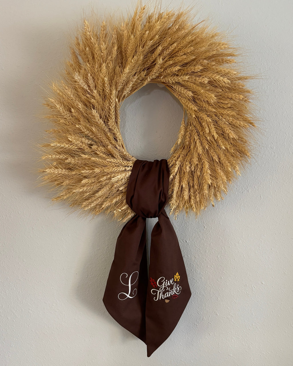 Give Thanks Monogram Wreath Sash - Brown