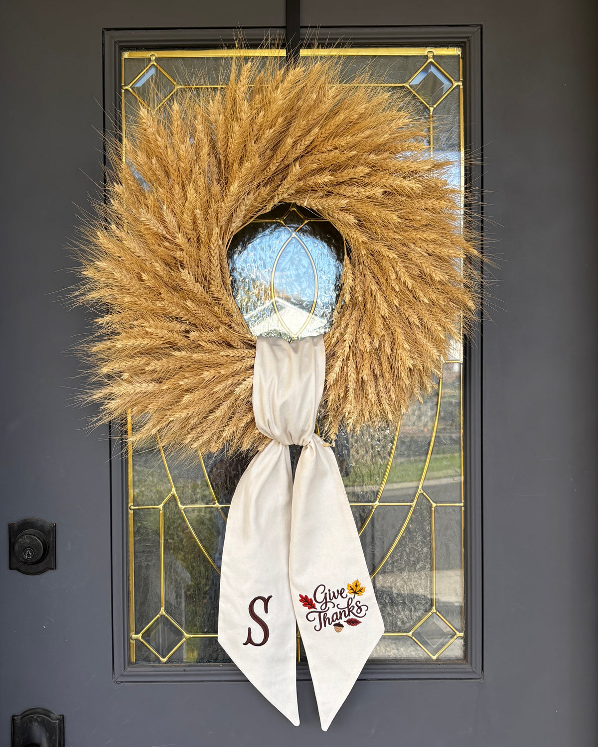 Give Thanks Monogram Wreath Sash - Ivory