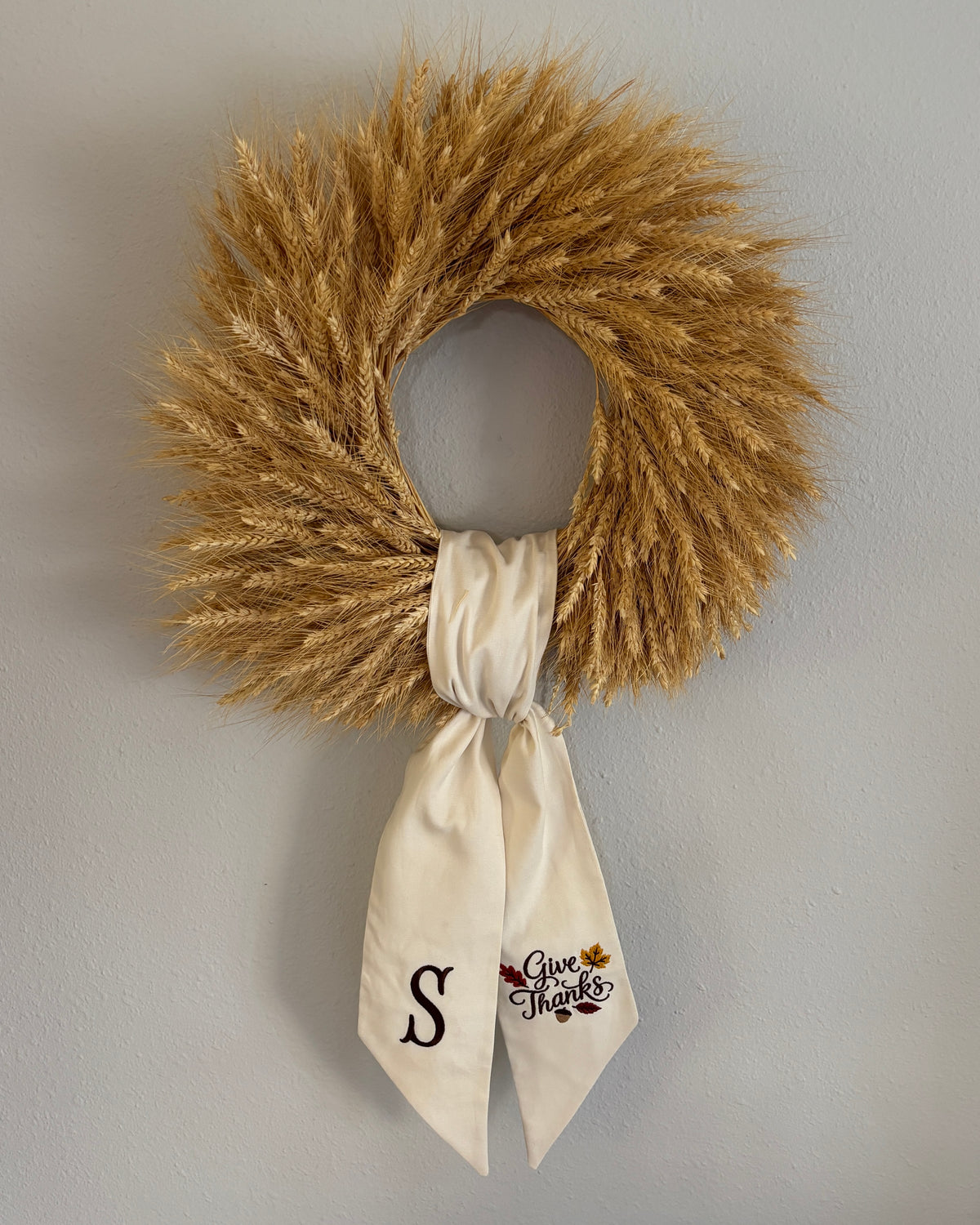Give Thanks Monogram Wreath Sash - Ivory