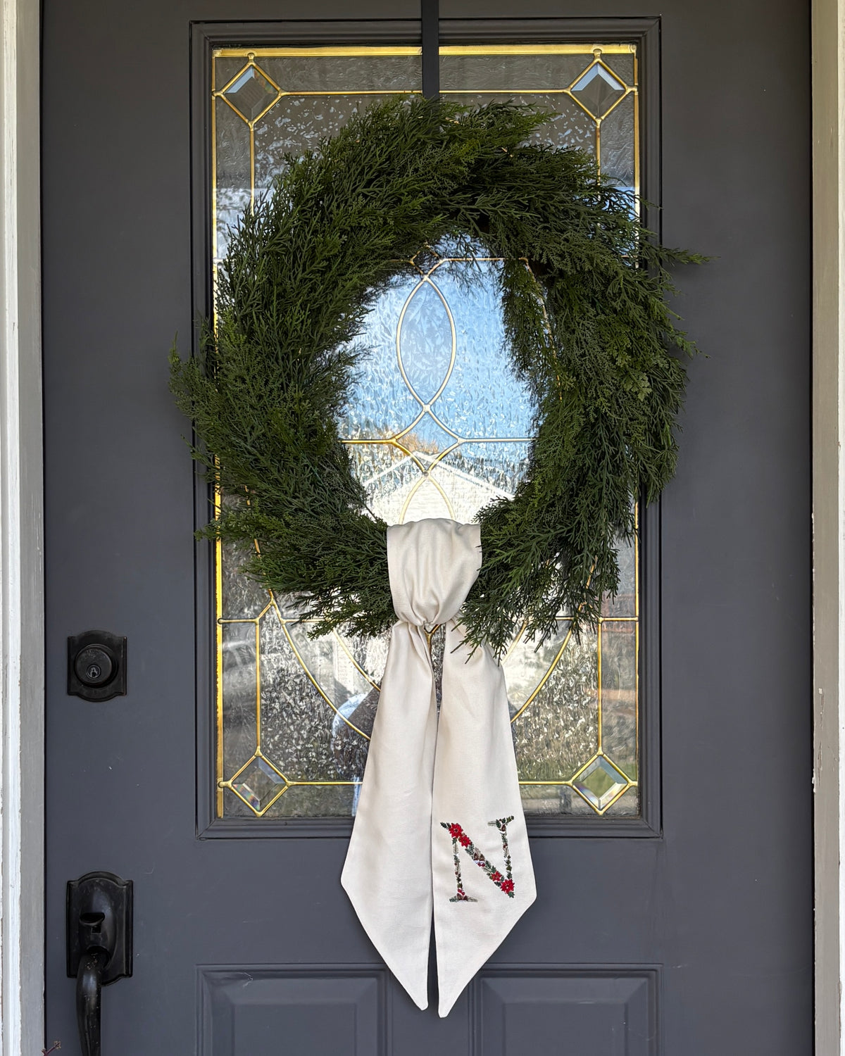 Christmas Monogram Wreath Sash