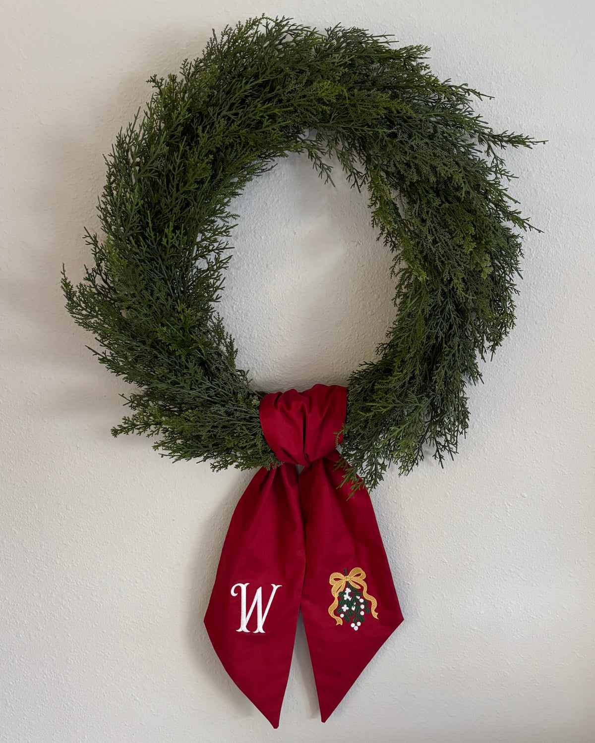 Mistletoe Monogram Wreath Sash