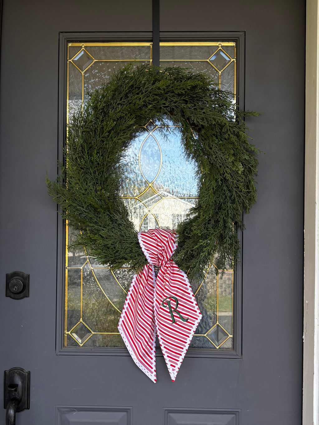 Candy Cane Stripe Monogram Wreath Sash