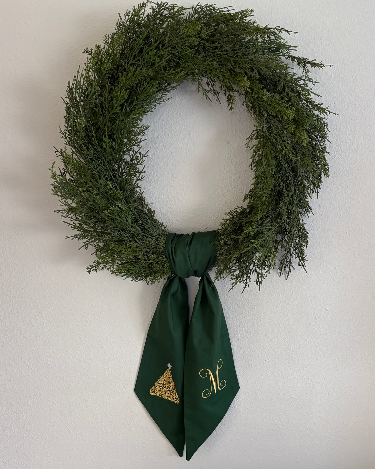 Green & Gold Christmas Tree Monogram Wreath Sash