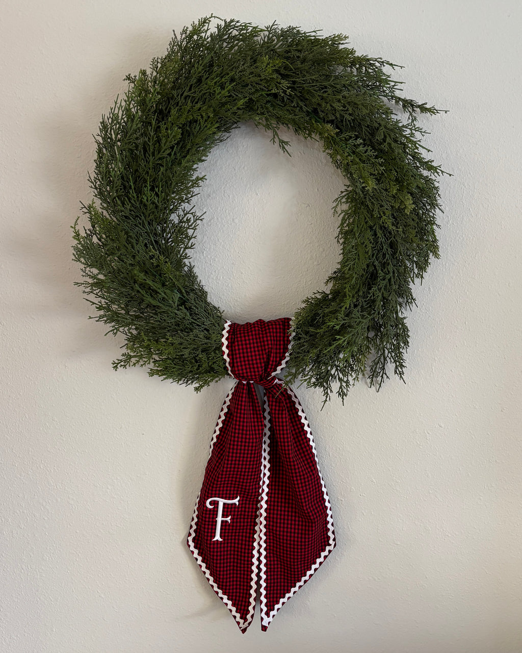 Red & Black Gingham Monogram Wreath Sash