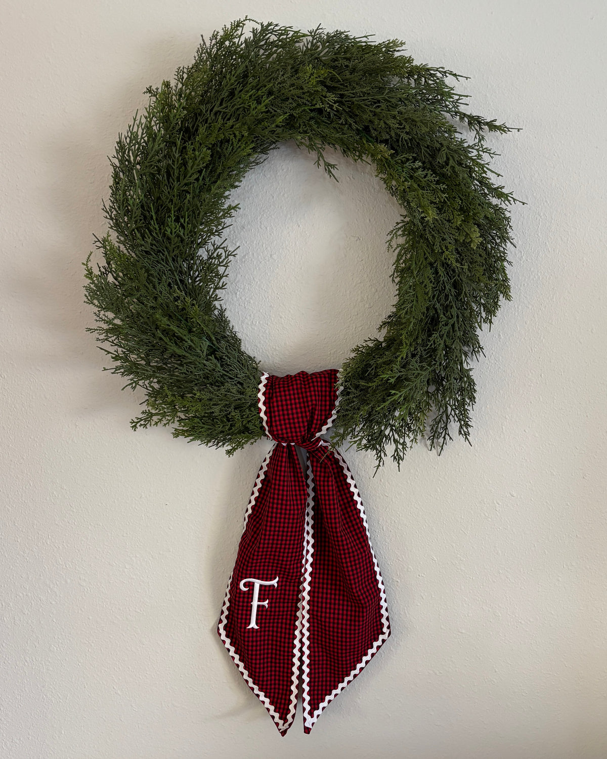 Red & Black Gingham Monogram Wreath Sash