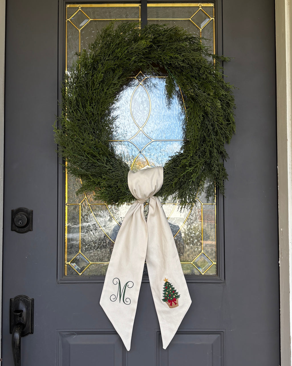 Christmas Tree Monogram Wreath Sash