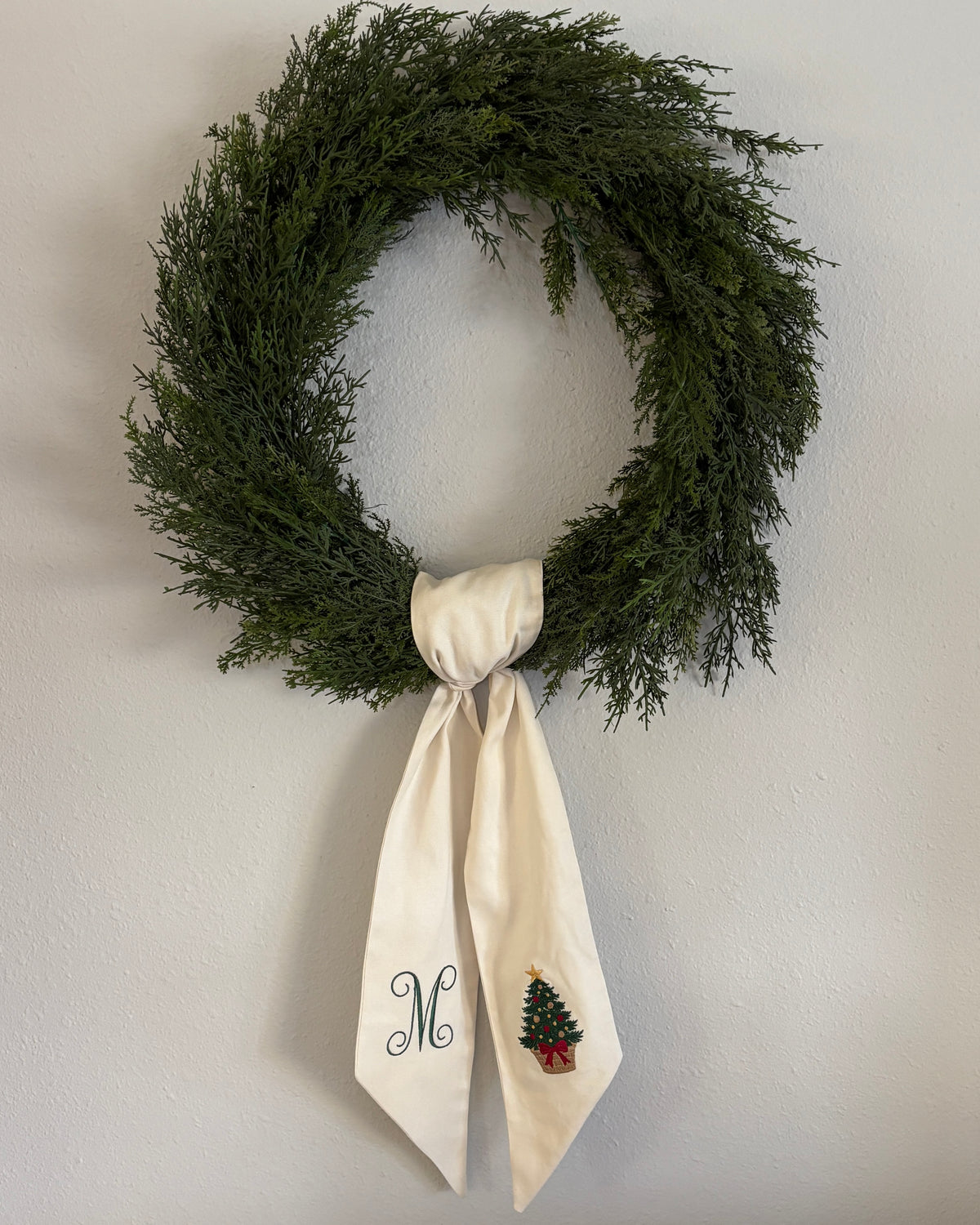 Christmas Tree Monogram Wreath Sash