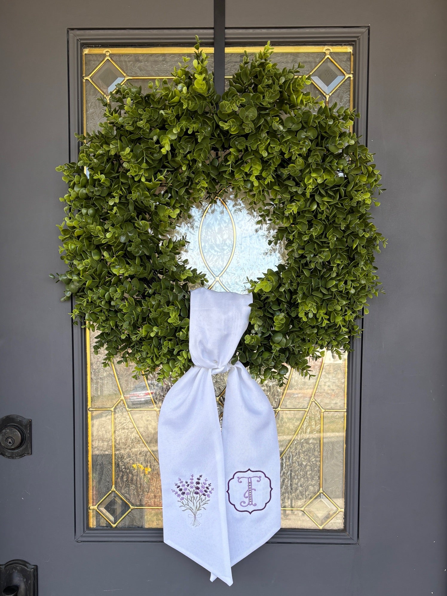 Embroidered Lavender Monogram Wreath Sash