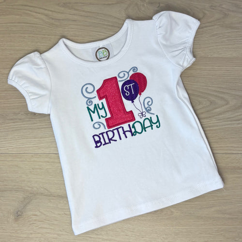 1st Birthday Applique Shirt - Girls