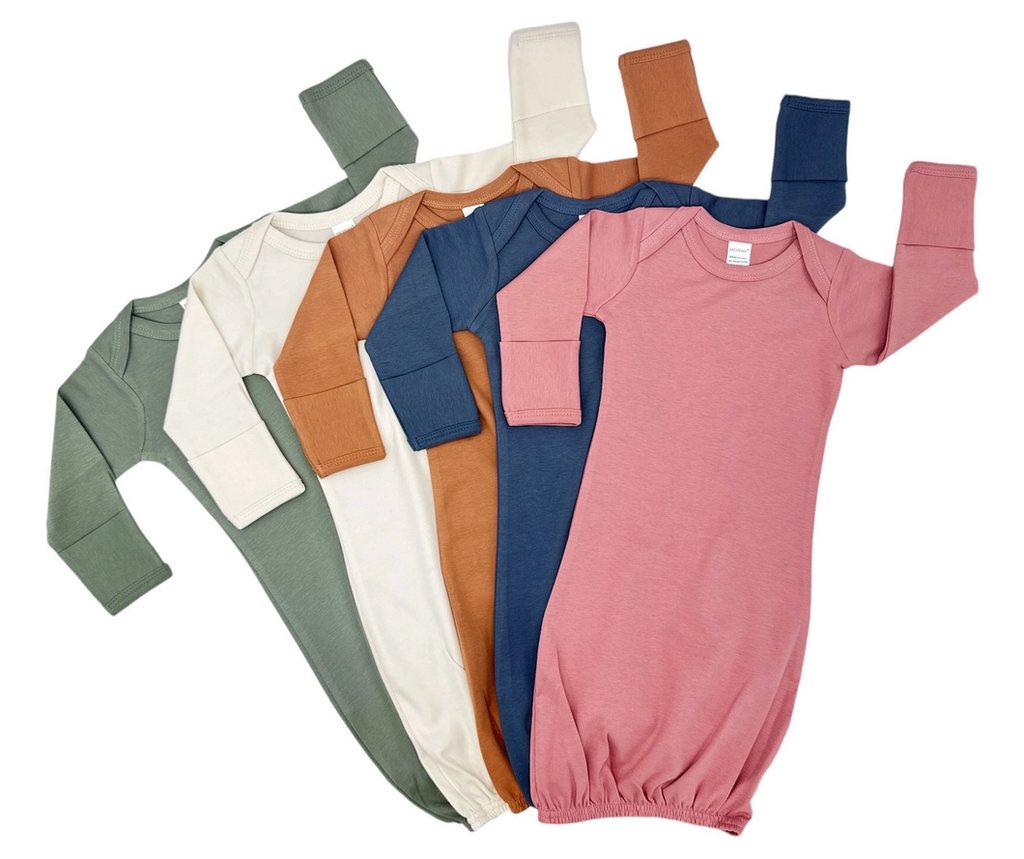 Embroidered Organic Long Sleeve Infant Gown and Knotted Beanie Gift Set