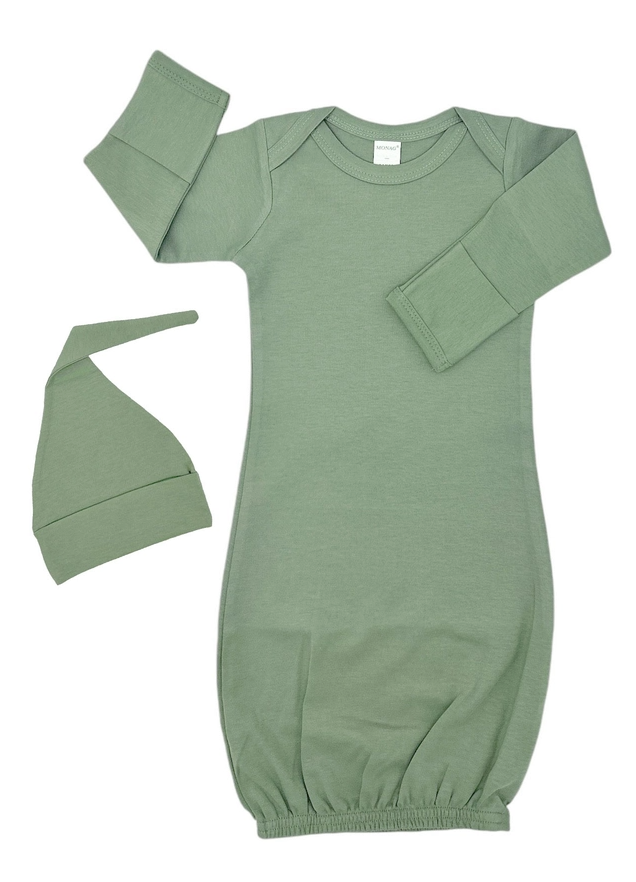 Embroidered Organic Long Sleeve Infant Gown and Knotted Beanie Gift Set